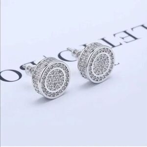 New Men’s Iced Out Sterling Silver Stud Earrings